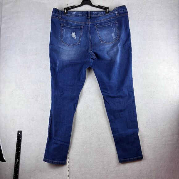 Wax Distressed Skinny Jeans Women's 20 Plus Thrashed Slashed Destroyed Dark Blue - Picture 4 of 13